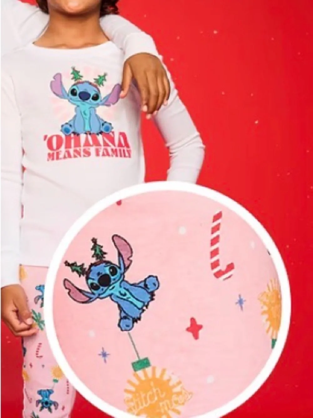 Old Navy Pink & White Disney Stitch 'Ohana Kids Pajama Set medium/girls 8
